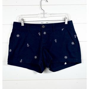 Old Navy Women's White Nautical Anchor and Ship Wheel Chino Shorts Blue Size 4